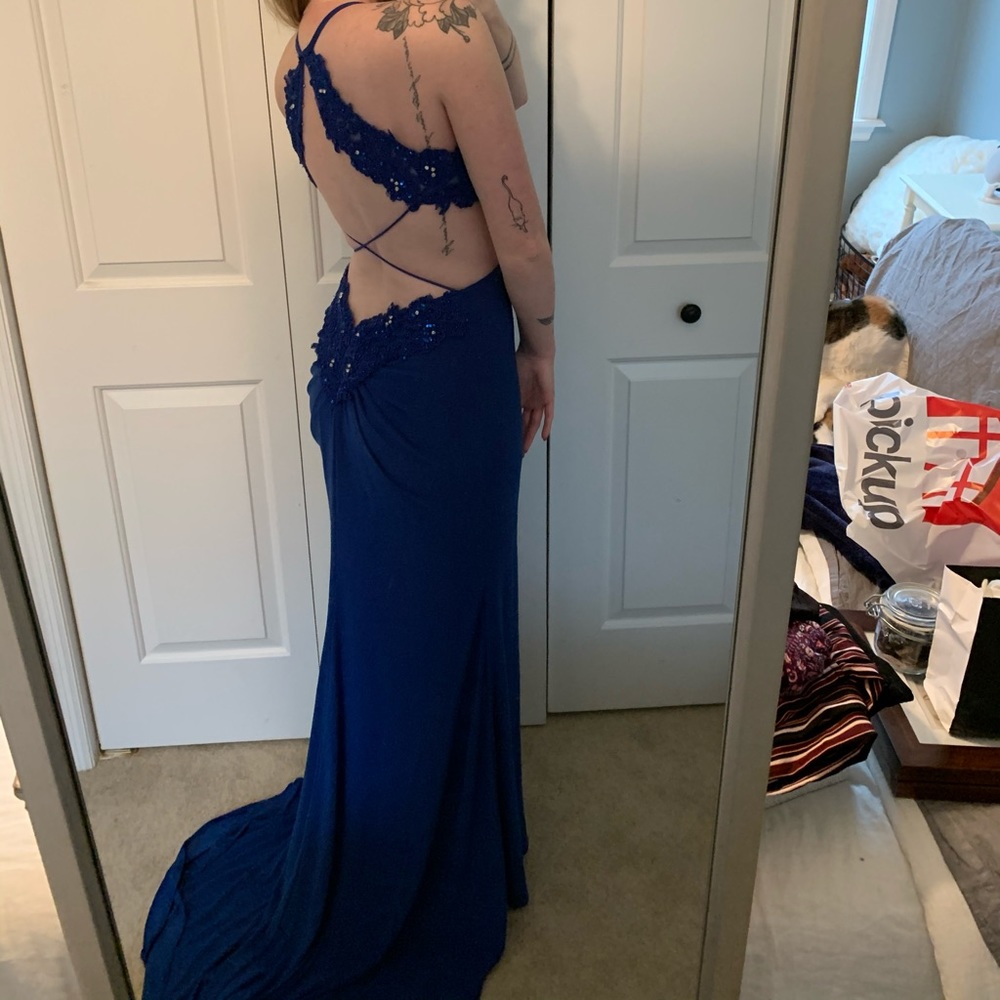 Royal blue cut-out prom dress